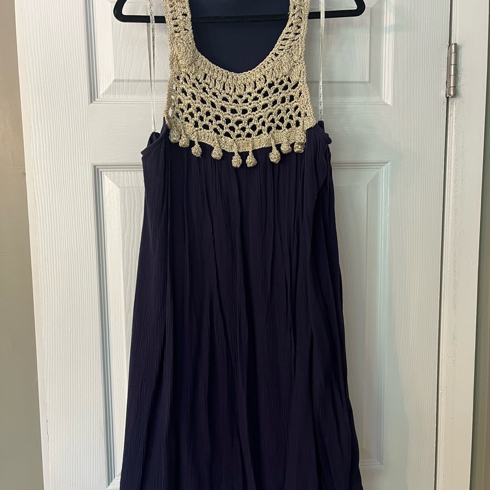Lilly Pulitzer Navy Dress with Gold Crochet Top